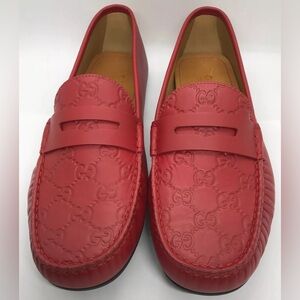 NEW MEN GUCCI GUCCISSIMA RED SIGNATURE MOCCASIN DRIVER US SZ 7.5 100% AUTHENTIC